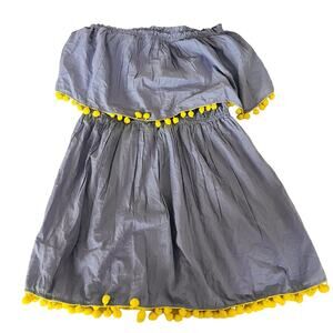 Mudpie Off Shoulder Pom Pom Detail Dress Size L Large NWT Blue